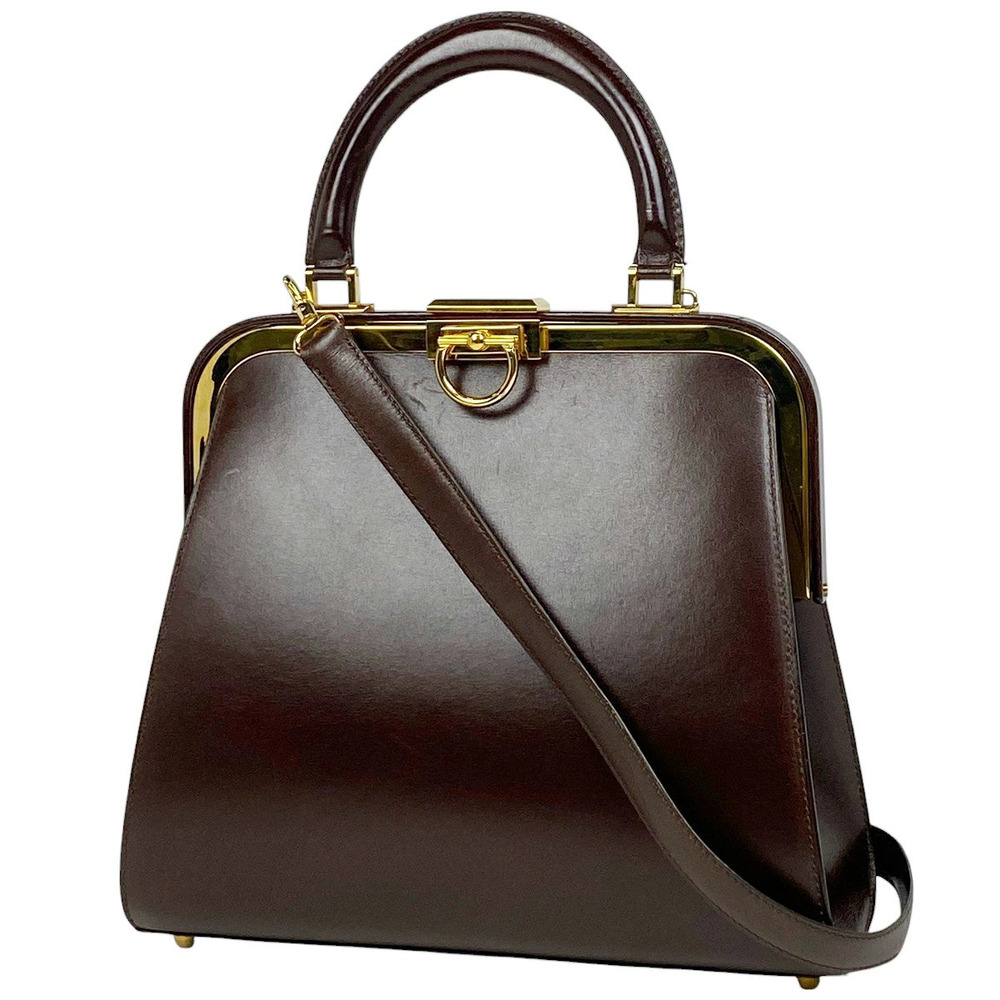 Christian Dior 2way Shoulder Bag Clasp Closure Leather Brown